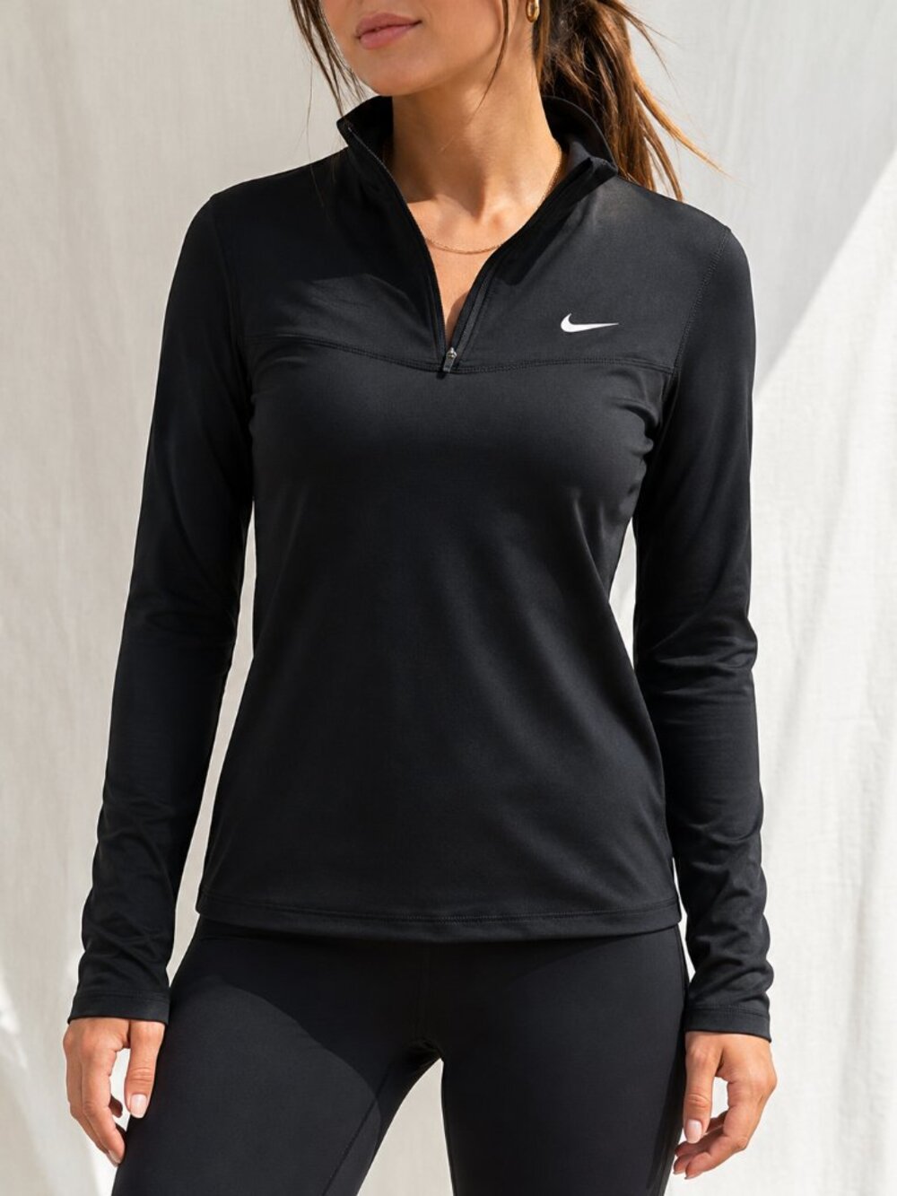 NIKE Dri-Fit Quarter Zip Pullover — Black Running Top • Women's M